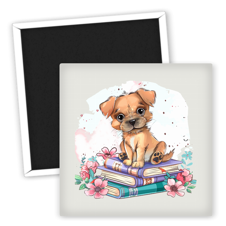 Zum Produkt Niedlicher Hund auf Büchern Kühlschrankmagnet Tiermotiv