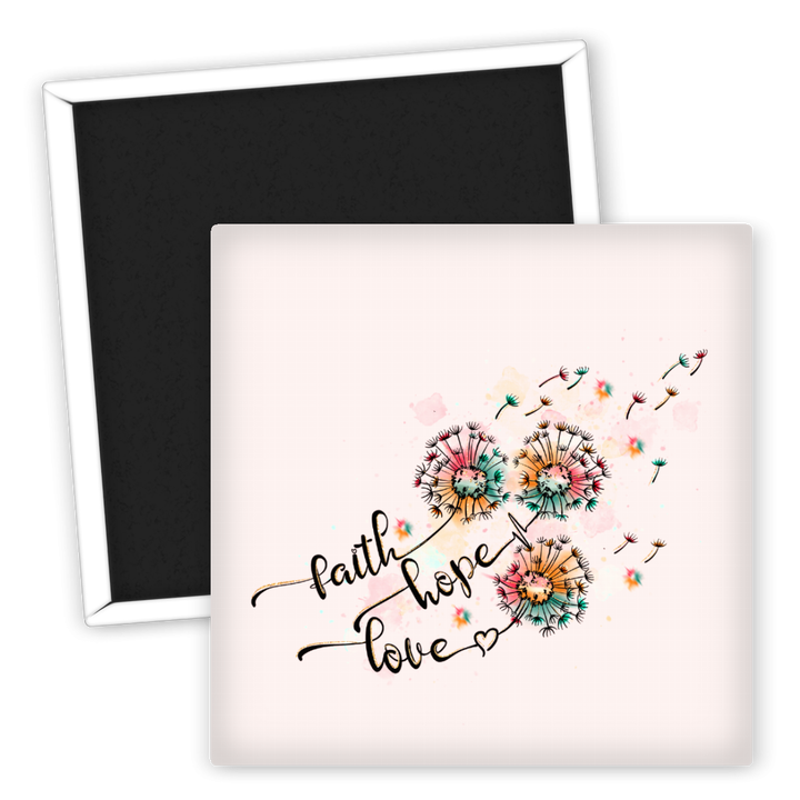Zum Produkt Kühlschrankmagnet faith hope love Motiv mit Pusteblumen