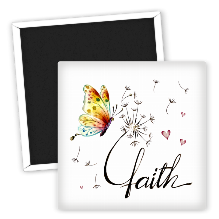 Zum Produkt Kühlschrankmagnet Glaube mit Schmetterling und Herzmotiv