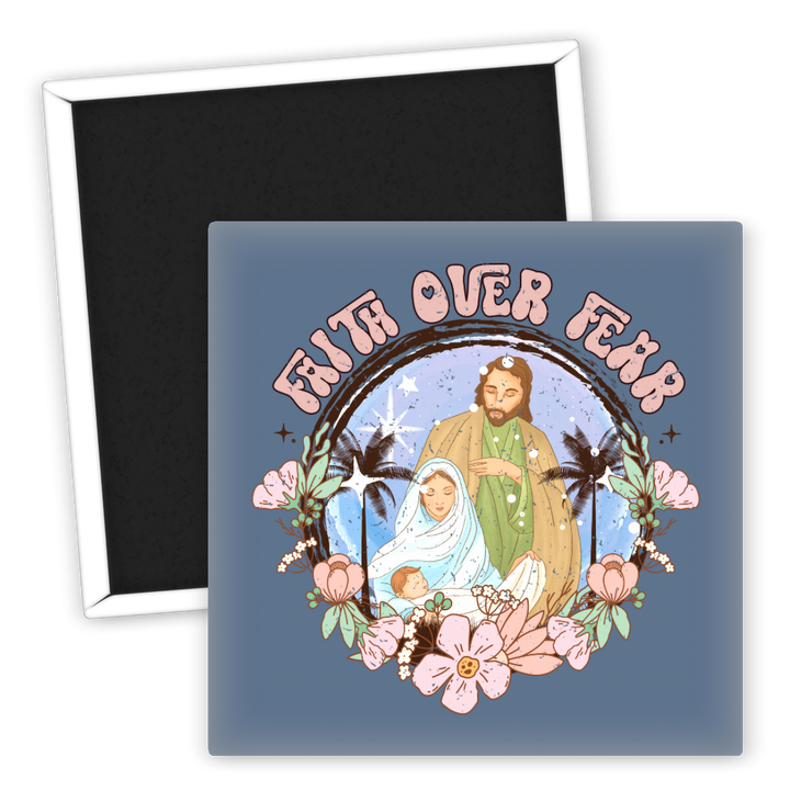 Zum Produkt Kühlschrankmagnet Glaube Faith Over Fear mit Blumenmotiv