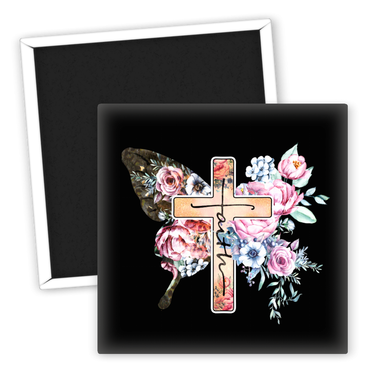 Zum Produkt Kühlschrankmagnet Glaube Kreuz mit Blumenmuster  Geschenkidee