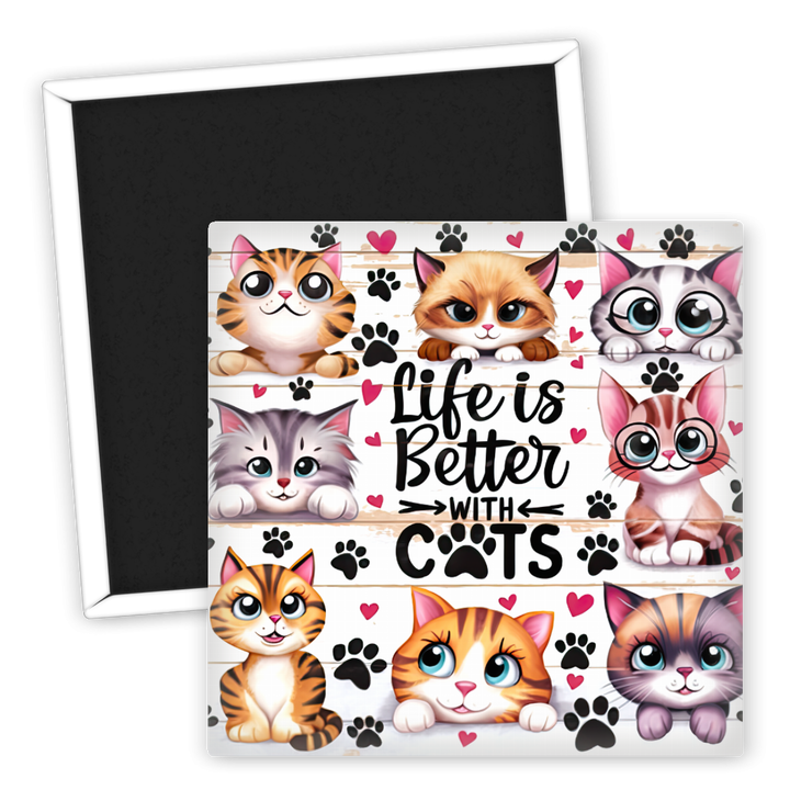 Zum Produkt Katzenmagnet Lebensmotto besser mit Katzen Kühlschrank Deko