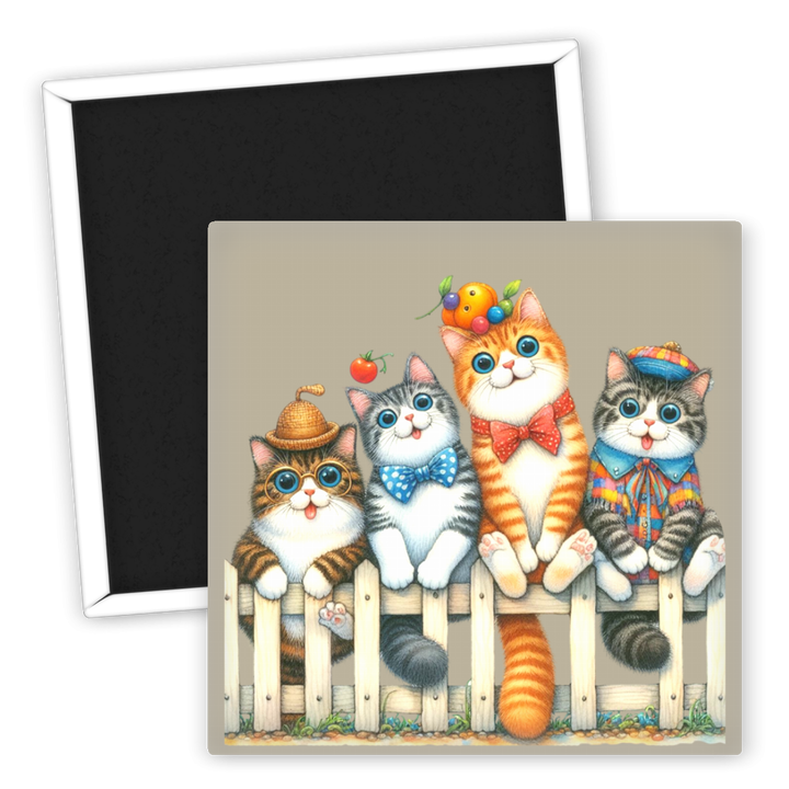 Zum Produkt Katzen Kühlschrankmagnet vier niedliche Katzen im Hut und Schleifen