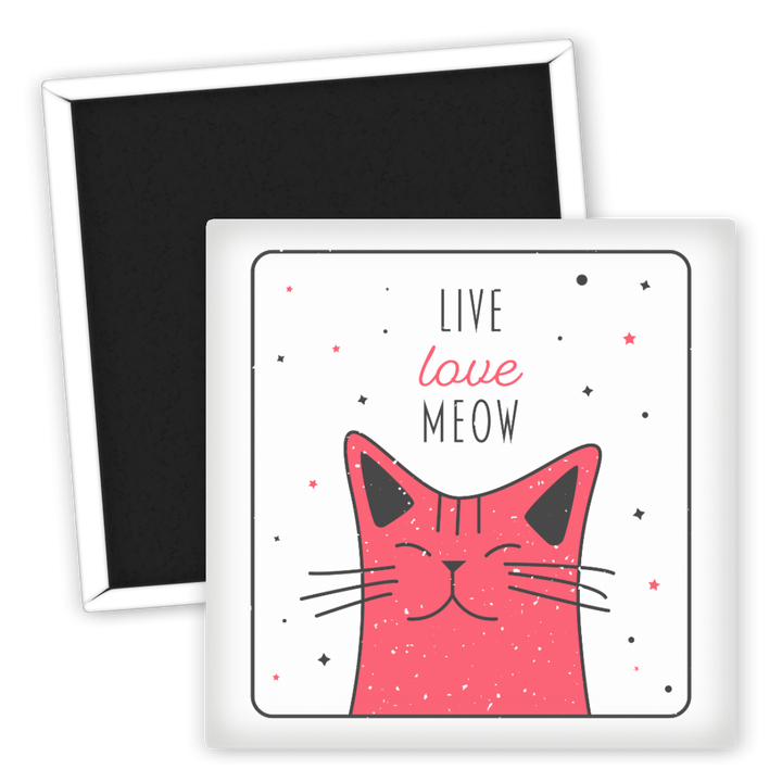 Zum Produkt Kühlschrankmagnet Katzenliebhaber Live Love Meow Motiv rosa