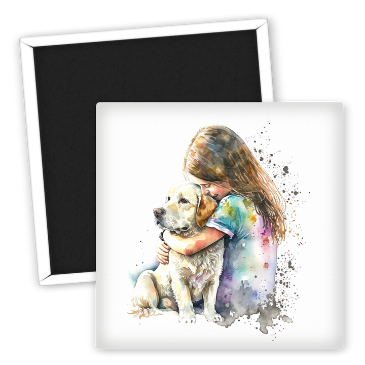 Zum Produkt Kühlschrankmagnet für Hundeliebhaber mit Hund und Kind Motiv