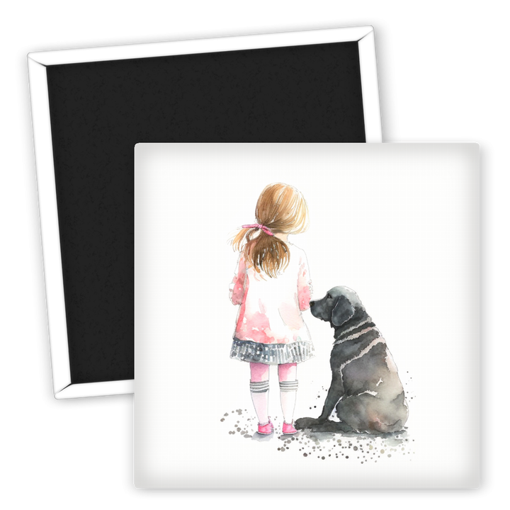 Zum Produkt Kühlschrankmagnet Hund und Mädchen Aquarell für Hundeliebhaber