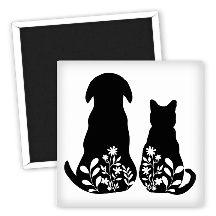 Zum Produkt Kühlschrankmagnet Hund Katze mit Blumen für Hundeliebhaber