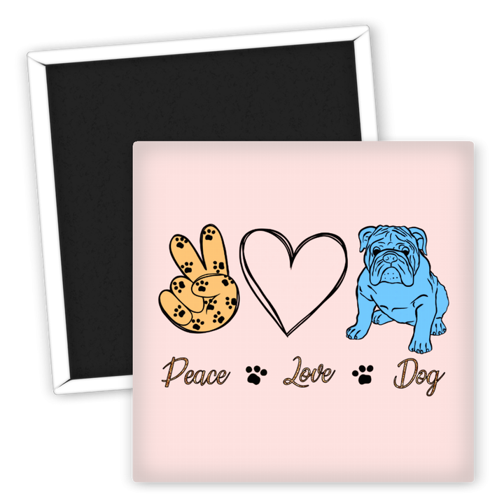 Zum Produkt Kühlschrankmagnet Peace Love Dog für Hundeliebhaber