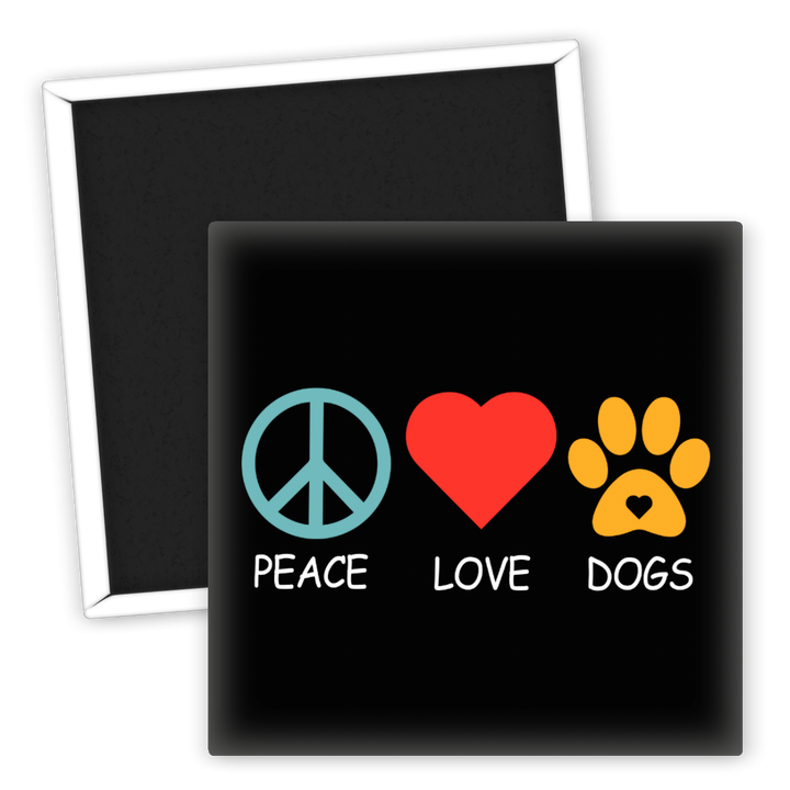 Zum Produkt Kühlschrankmagnet Peace Love Dogs für Hundeliebhaber
