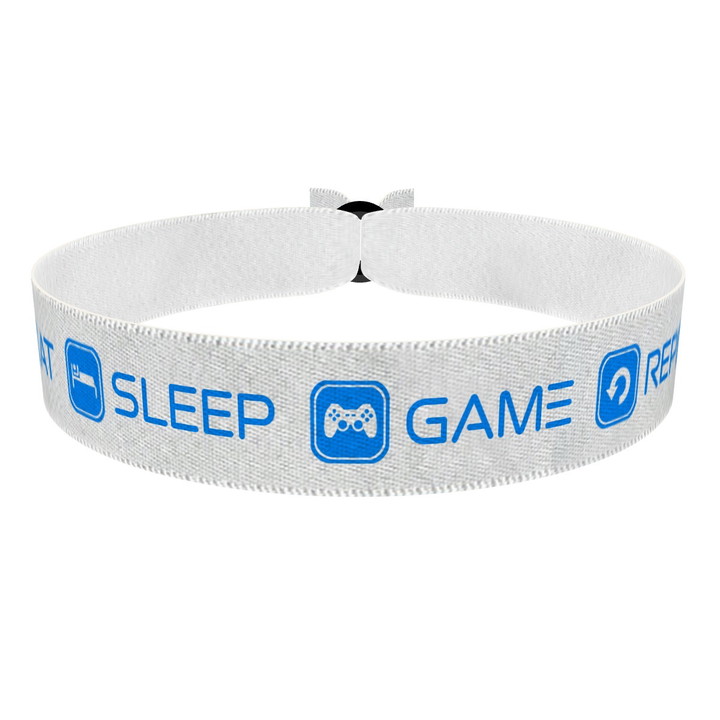 Zum Produkt Eat Sleep Game Repeat weiß/blau Stoffarmband