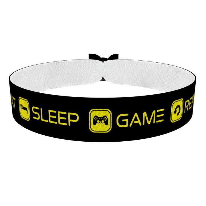 Zum Produkt Eat Sleep Game Repeat schwarz/gelb Stoffarmband