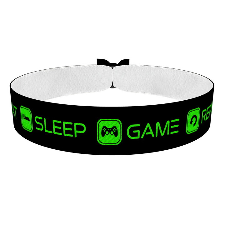 Zum Produkt Eat Sleep Game Repeat schwarz/grün Stoffarmband