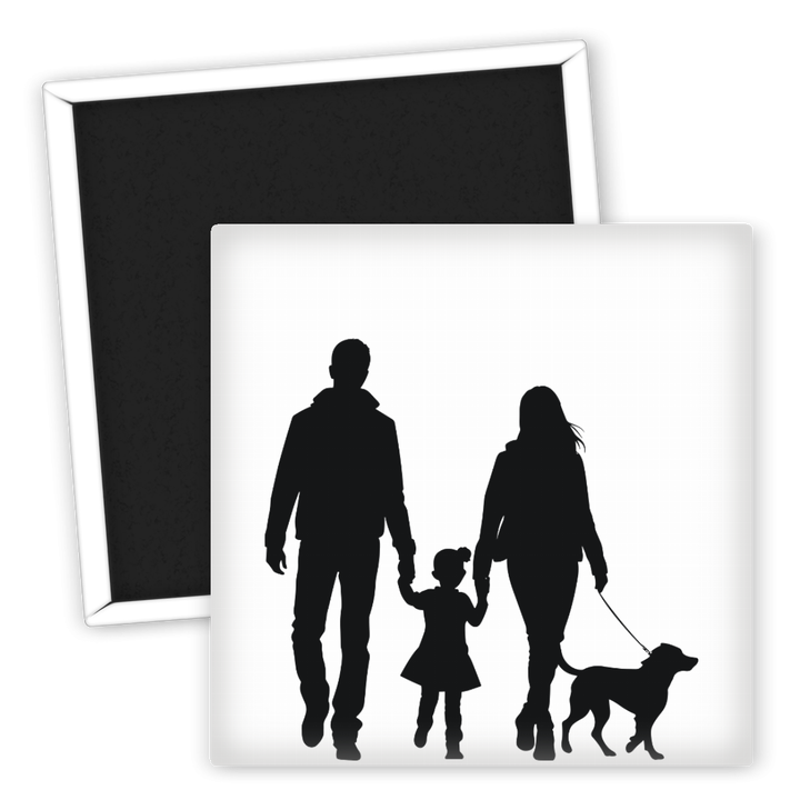 Zum Produkt Kühlschrankmagnet Familie mit Hund und Kind silber schwarz Design