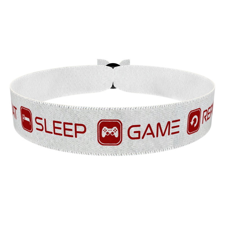 Zum Produkt Eat Sleep Game Repeat weiß/rot Stoffarmband