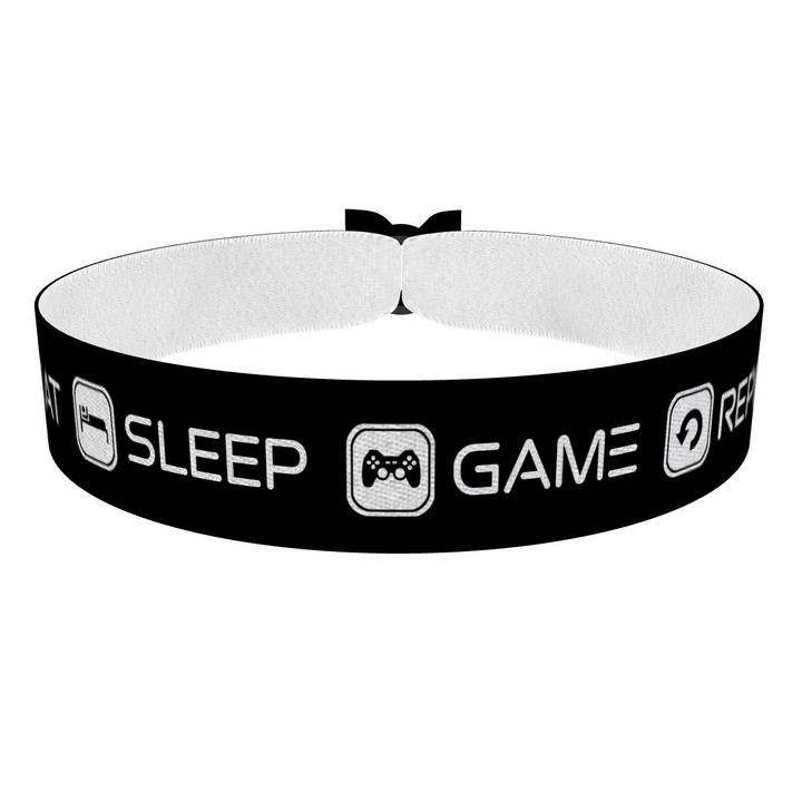 Zum Produkt Eat Sleep Game Repeat schwarz/weiß Stoffarmband