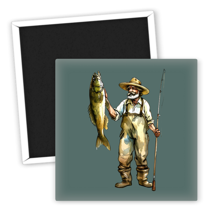 Zum Produkt Kühlschrankmagnet Angler mit Fisch Vintage Motiv 10x7 cm