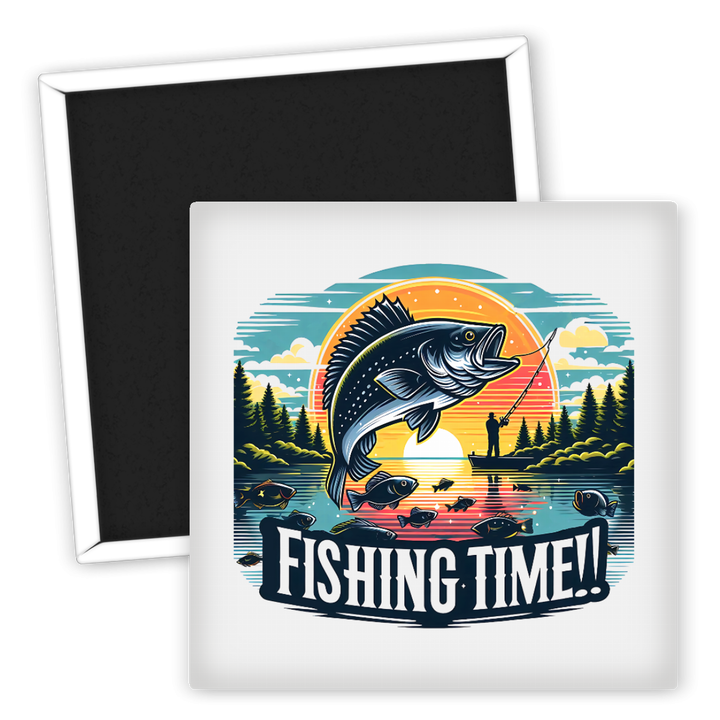 Zum Produkt Kühlschrankmagnet Angeln mit Fisch und Sonnenuntergang Motiv