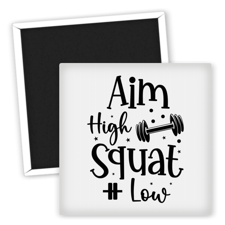 Zum Produkt Kühlschrankmagnet Fitness Aim High Squat Low Motiv Fitnessübung