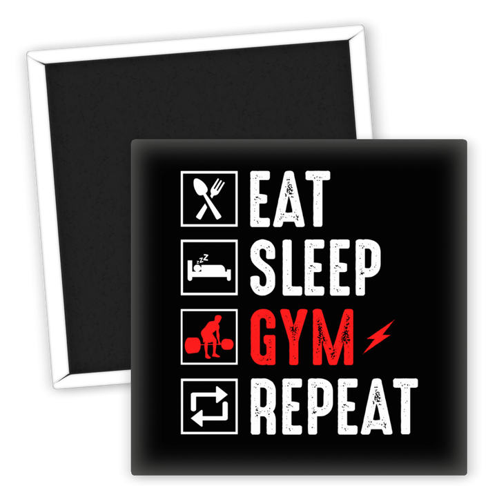 Zum Produkt Fitness Kühlschrankmagnet Eat Sleep Gym Repeat Motiv
