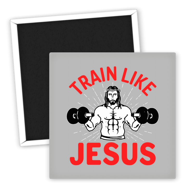 Zum Produkt Kühlschrankmagnet Train Like Jesus Fitness Motiv
