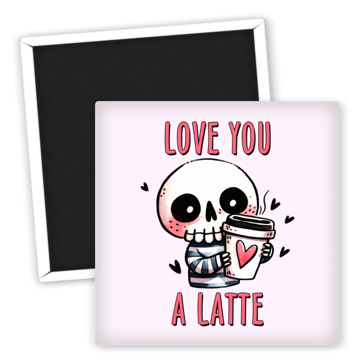 Zum Produkt Kühlschrankmagnet Liebe Kaffee Skeleton Love You A Latte