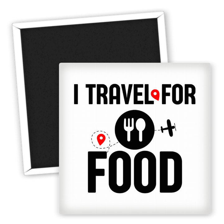 Zum Produkt Kühlschrankmagnet I Travel for Food Geschenk für Feinschmecker