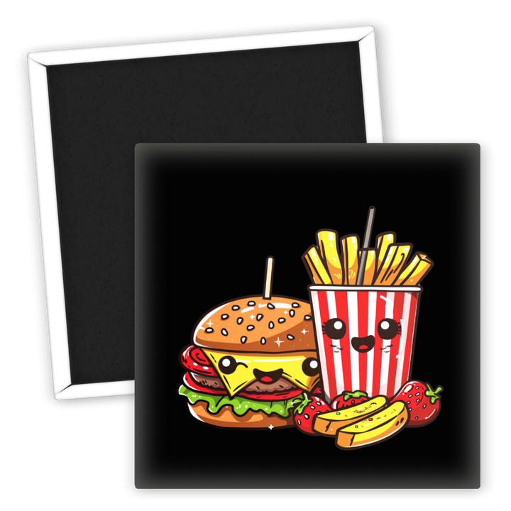 Zum Produkt Kühlschrankmagnet Burger Pommes mit lächelndem Design