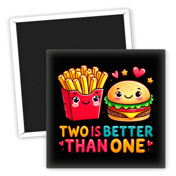Zum Produkt Kühlschrankmagnet Two is Better Than One Burger Pommes süß