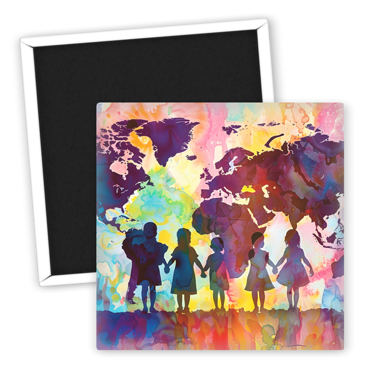 Zum Produkt Kühlschrankmagnet Familie Freunde bunte Weltkarte Silhouetten