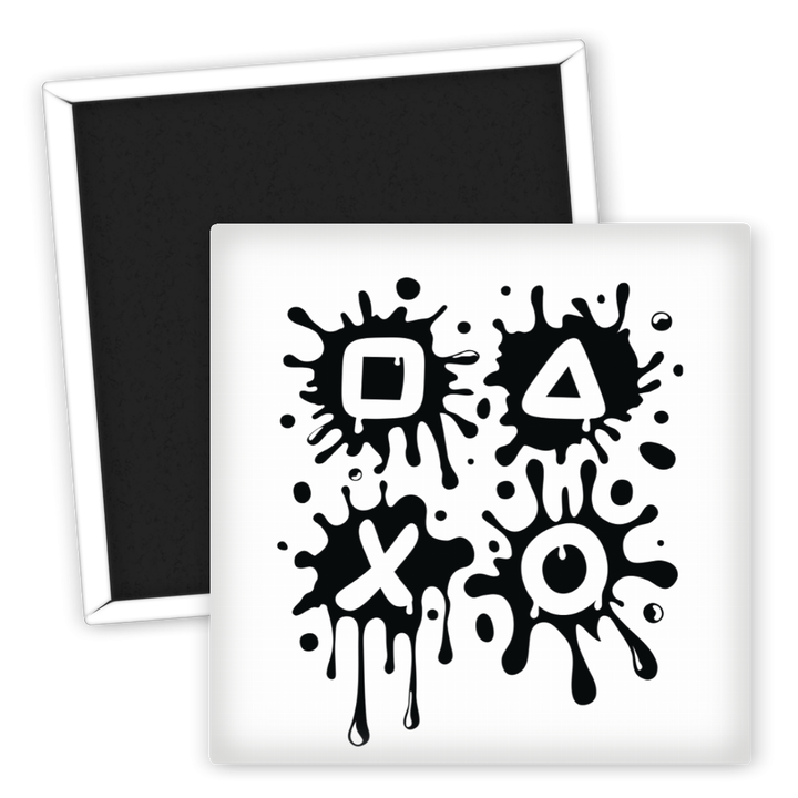 Zum Produkt Kühlschrankmagnet Gamer Motiv mit Spielsymbolen und Spritzern