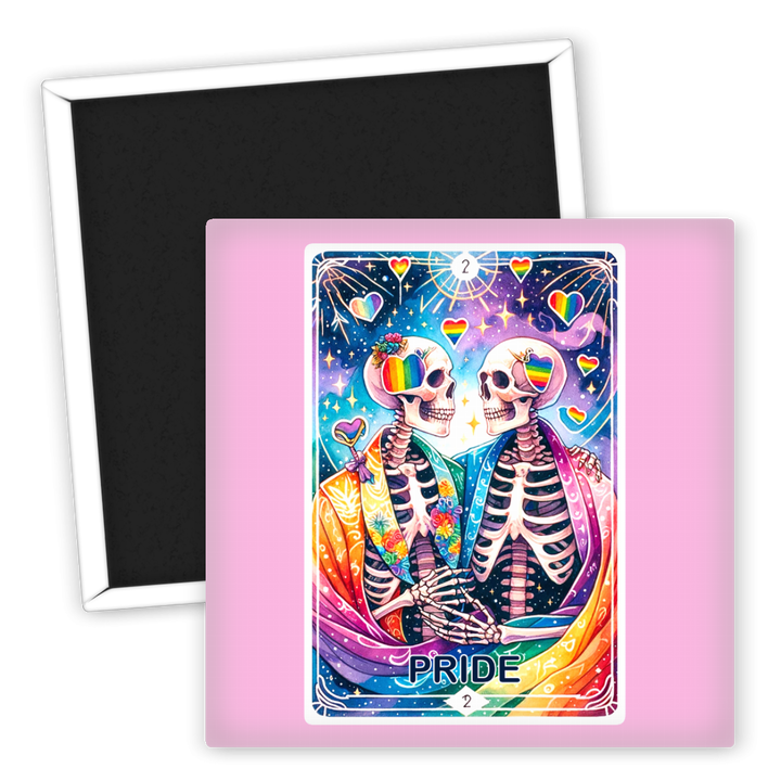 Zum Produkt Kühlschrankmagnet Pride mit Totenköpfen und Regenbogen Herzen