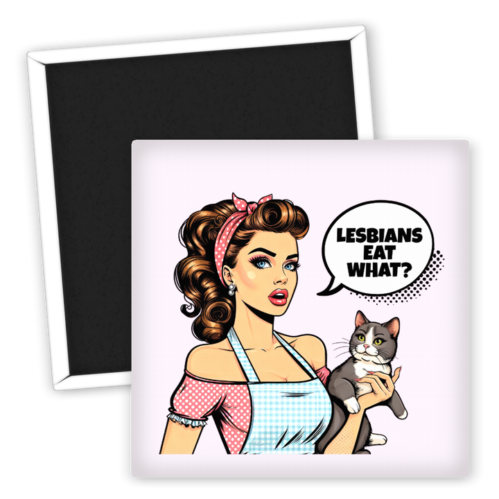Zum Produkt Kühlschrankmagnet Lesbians Eat What Retro Style LGBTQ+