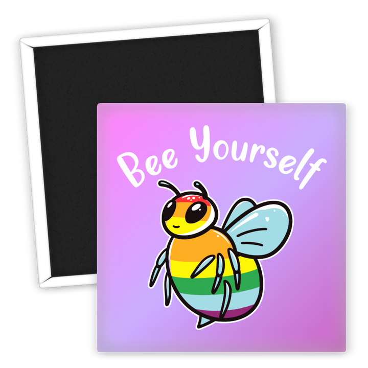 Zum Produkt Bunter LGBTQ Kühlschrankmagnet Bee Yourself Regenbogenmotiv