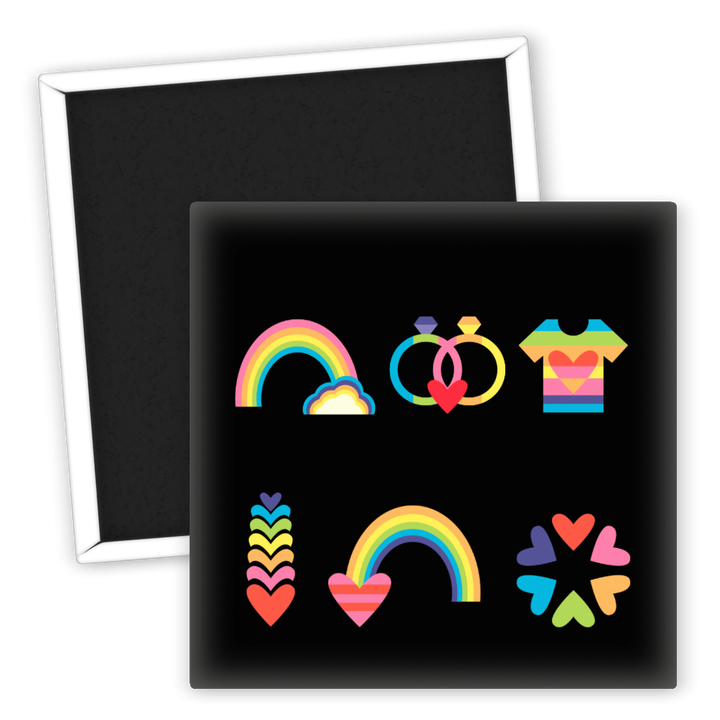 Zum Produkt Kühlschrankmagnet LGBTQ Rainbow Herz und Ringe Motiv
