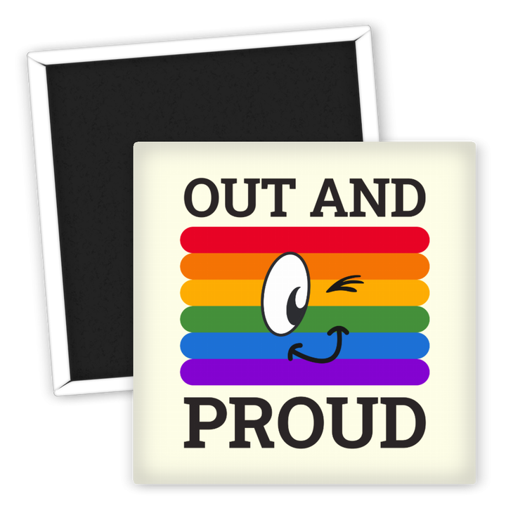 Zum Produkt Kühlschrankmagnet Out and Proud Rainbow Design LGBTQ+