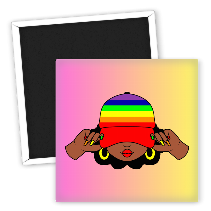 Zum Produkt Kühlschrankmagnet LGBTQ mit buntem Cap und stylischer Frau
