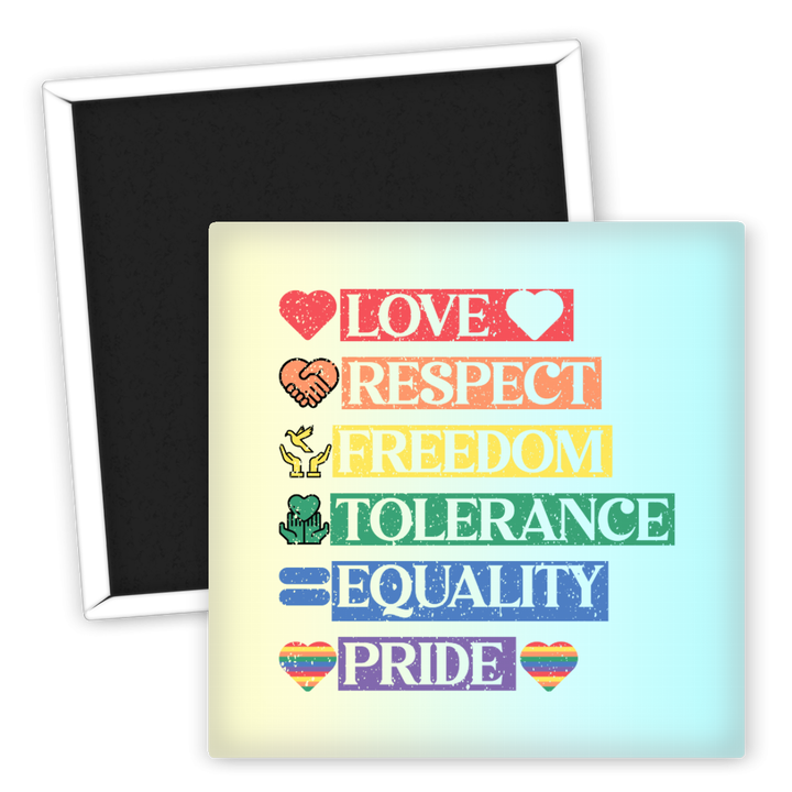 Zum Produkt Kühlschrankmagnet LGBT Pride Liebe Respekt Freiheit Toleranz