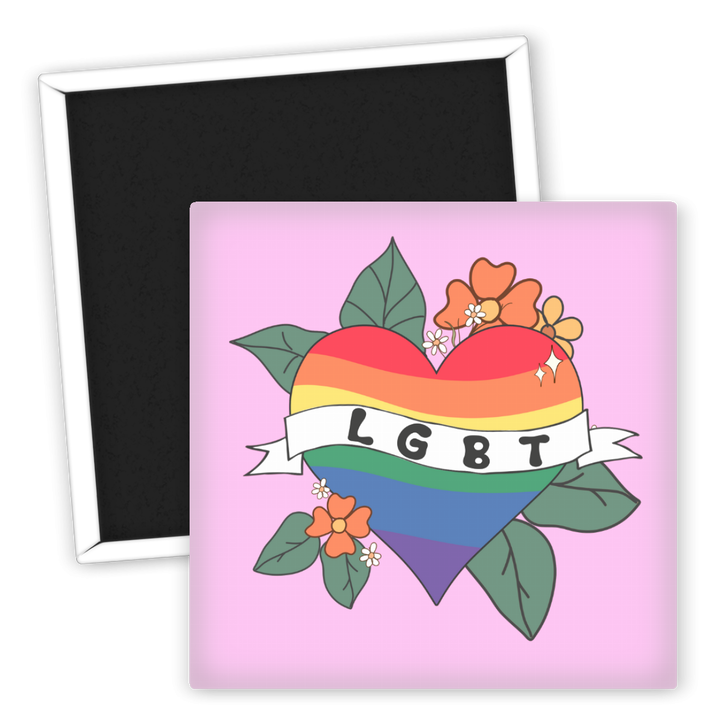 Zum Produkt LGBT Herz Kühlschrankmagnet mit bunten Blumen Motiv