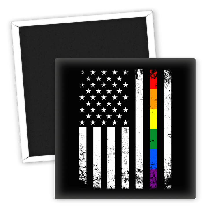Zum Produkt LGBTQ Kühlschrankmagnet US-Flagge mit Regenbogenstreifen