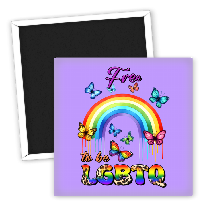 Zum Produkt Kühlschrankmagnet Free to be LGBTQ farbenfrohe Regenbogen Schmetterlinge