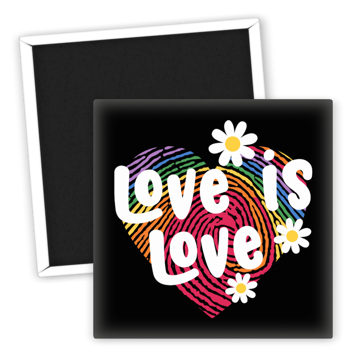 Zum Produkt Kühlschrankmagnet Love is Love Regenbogenmotiv mit Blumen
