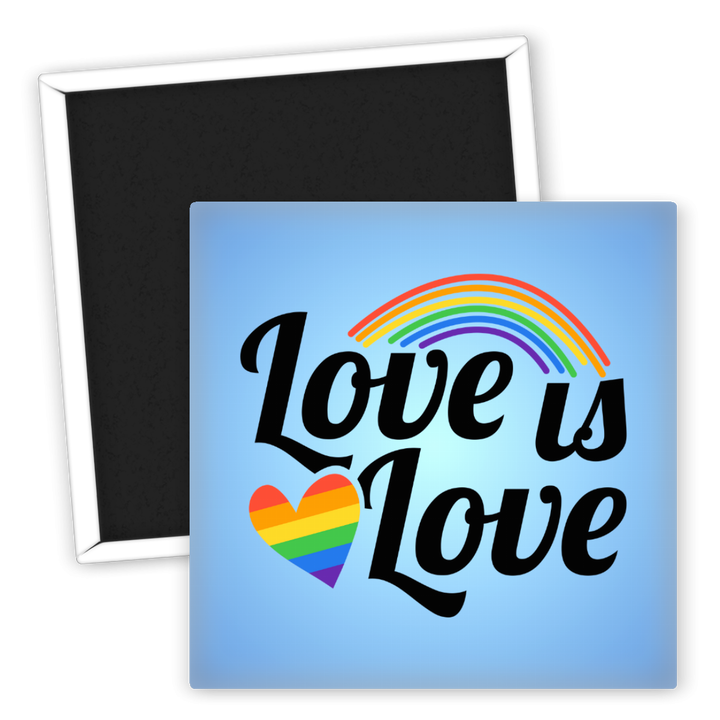 Zum Produkt Kühlschrankmagnet Love is Love mit Regenbogen Herz LGBTQ+