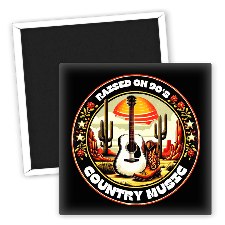 Zum Produkt Kühlschrankmagnet Country Music Raised on 90s Gitarre Boots