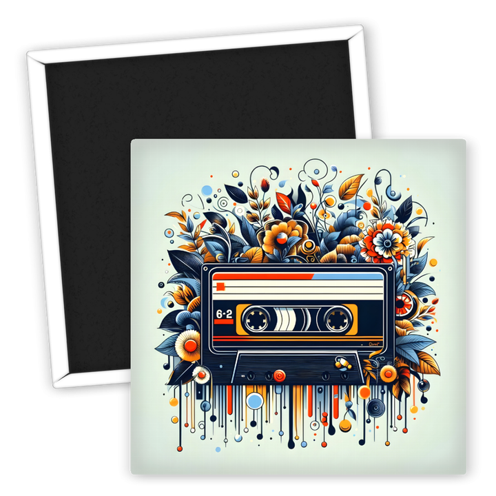 Zum Produkt Kühlschrankmagnet Musik Motiv Retro Kassette Blumen Design