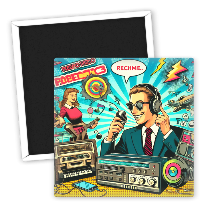 Zum Produkt Kühlschrankmagnet Musik Retro Design mit Schallplatten und Mikrofon