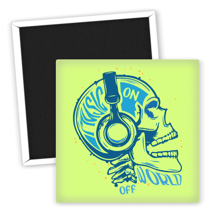Zum Produkt Kühlschrankmagnet Musikmotiv Totenkopf mit Kopfhörern