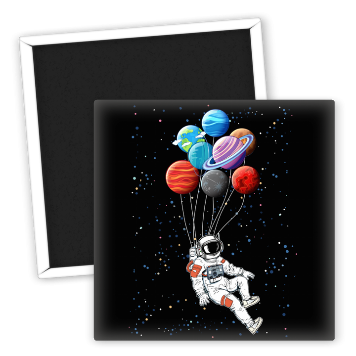 Zum Produkt Kühlschrankmagnet Astronaut mit Planetenballons im All