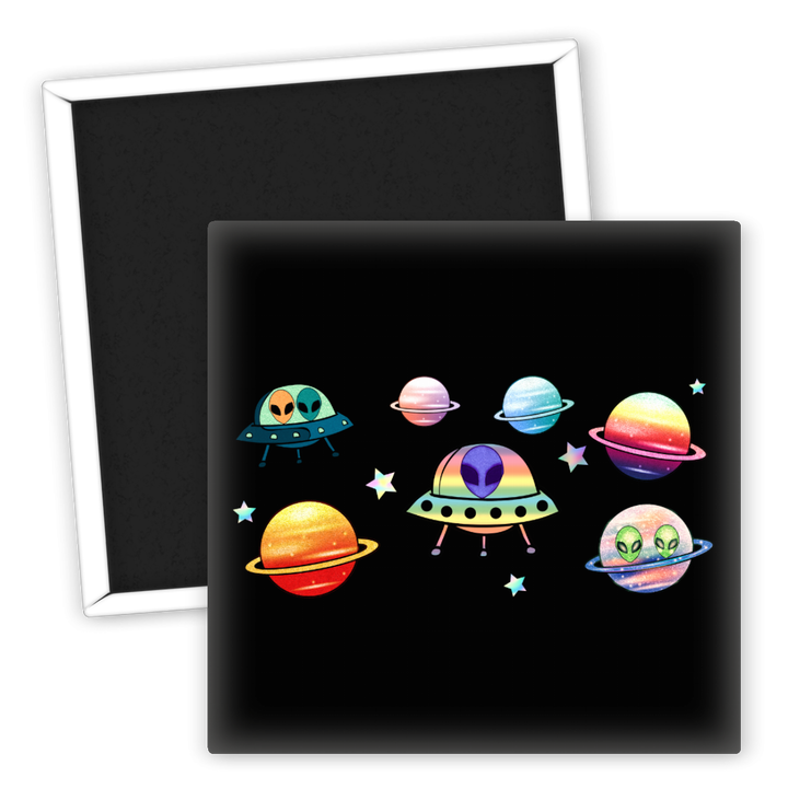 Zum Produkt Kühlschrankmagnet Space Motiv mit UFOs und Planeten