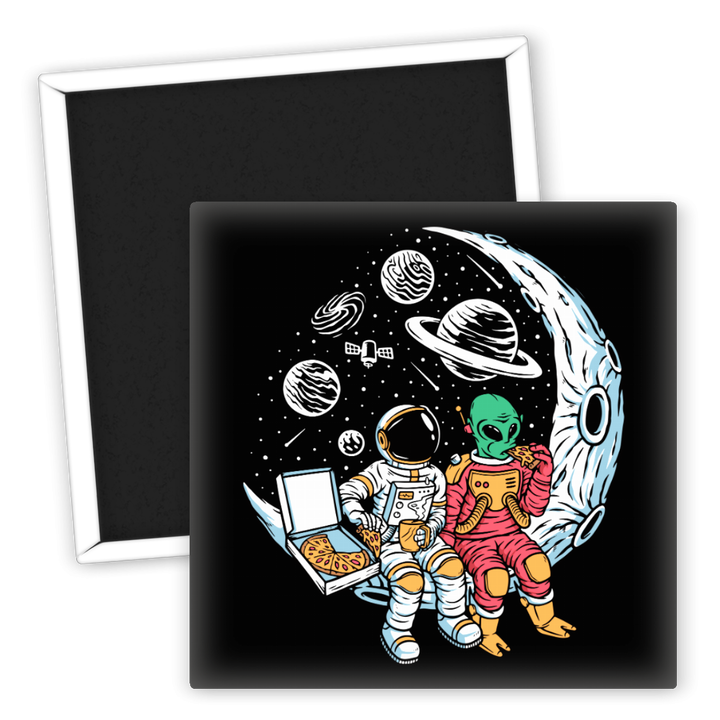 Zum Produkt Kühlschrankmagnet Weltraum Astronaut und Alien mit Pizza