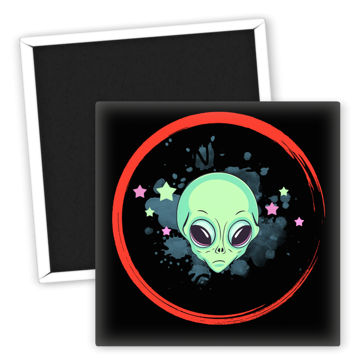 Zum Produkt Kühlschrankmagnet Alien mit Sternen und buntem Hintergrund